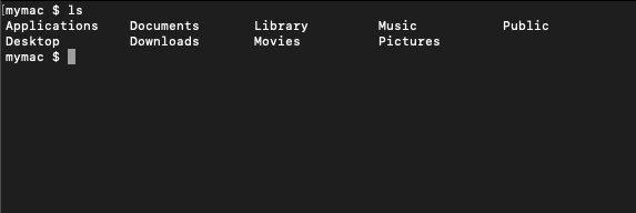 Terminal window showing the output from the ls command.